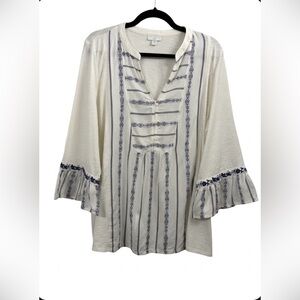 J.Jill Embroidered Pima Cotton Boho Tunic Top - Size L